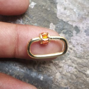 9k Yellow Gold Handmade Citrine Baguette Carabiner Lock Jewelry, Carabiner Lock, Baguette Mini Carabiner Lock Jewelry