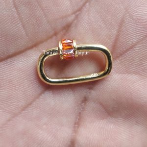 9k Yellow Gold Handmade Citrine Baguette Carabiner Lock Jewelry, Carabiner Lock, Baguette Mini Carabiner Lock Jewelry