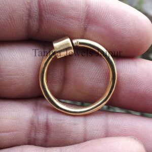 9k Solid Yellow Gold 25mm Handmade Round Carabiner Screw Link Lock Jewelry, Round Gold Scew Clap Lock, Gold Carabiner Lock
