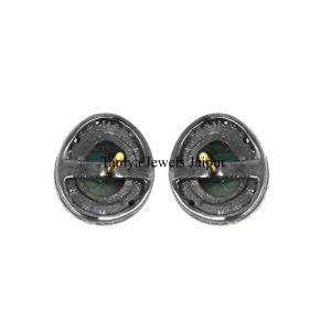 Natural Emerald Diamond Pave Stud Earrings Jewelry