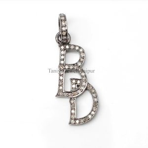 BD Handmade Sterling Silver Alphabet Initial Pave Diamond Charms Pendant