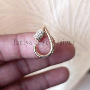 9k Solid Yellow Gold Handmade Pear Shape Pave Diamond Carabiner Screw Lock Jewelry, Gold Lock, 9k Gold Carabiner Lock